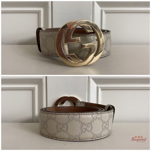 Authentic Gucci Cream Guccissima Leather Gold Interlocking G Buckle Belt 85/34 - Picture 3 of 13